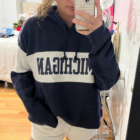 dark blue and ash grey University of Michigan hoodie - Picture 6 of 6